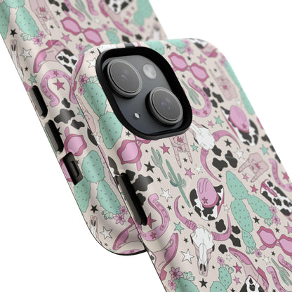 Boots, Skulls & Cactus Pastel Western Print Magnetic Impact-Resistant Phone Case for Apple iPhone Models
