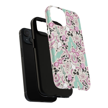 Boots, Skulls & Cactus Pastel Western Print Magnetic Impact-Resistant Phone Case for Apple iPhone Models
