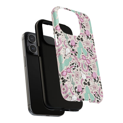 Boots, Skulls & Cactus Pastel Western Print Magnetic Impact-Resistant Phone Case for Apple iPhone Models
