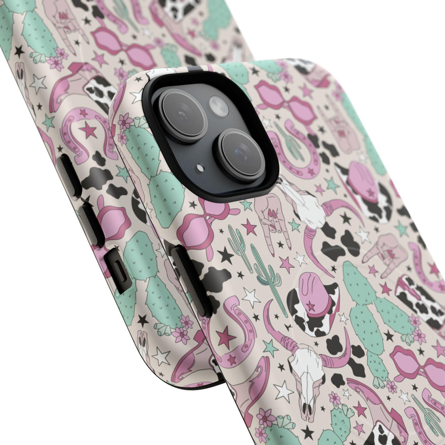 Boots, Skulls & Cactus Pastel Western Print Magnetic Impact-Resistant Phone Case for Apple iPhone Models