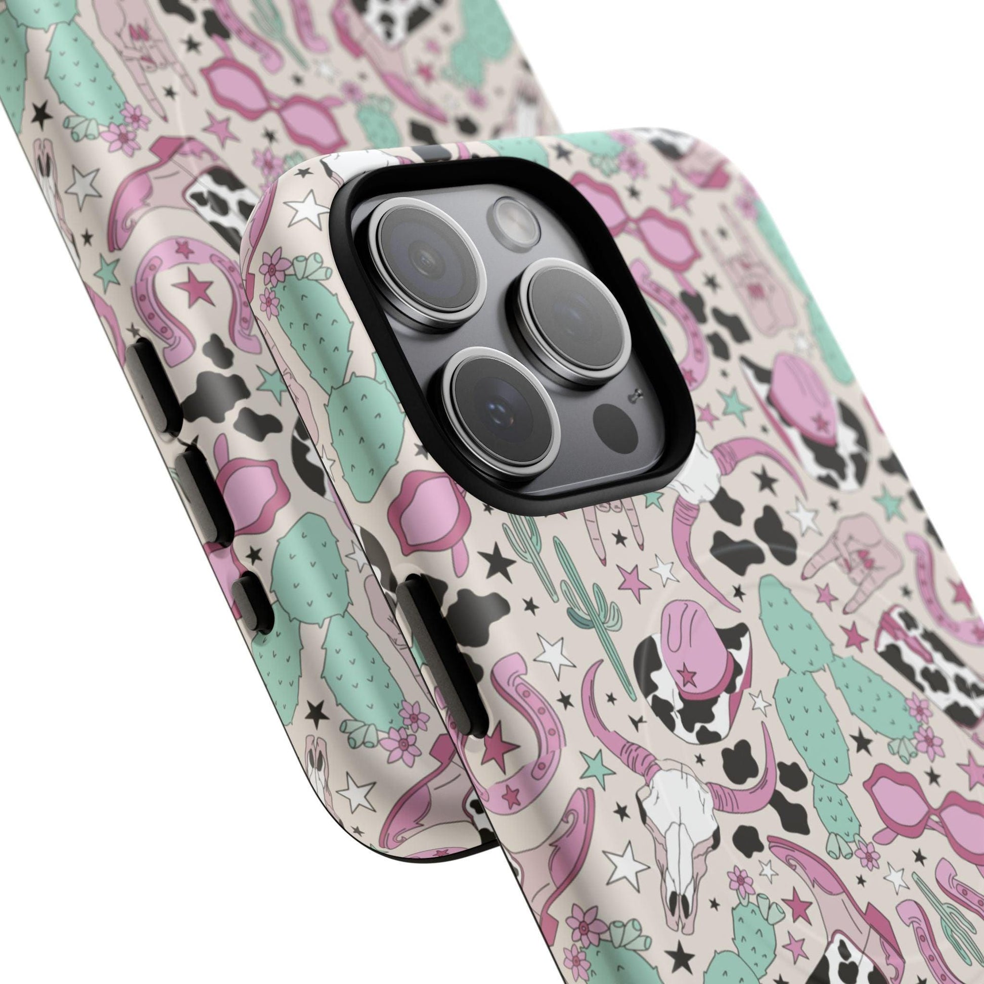 Boots, Skulls & Cactus Pastel Western Print Magnetic Impact-Resistant Phone Case for Apple iPhone Models