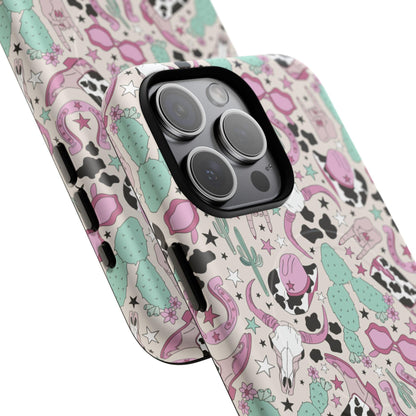 Boots, Skulls & Cactus Pastel Western Print Magnetic Impact-Resistant Phone Case for Apple iPhone Models