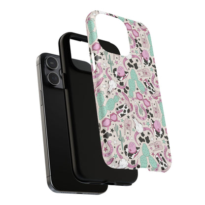 Boots, Skulls & Cactus Pastel Western Print Magnetic Impact-Resistant Phone Case for Apple iPhone Models