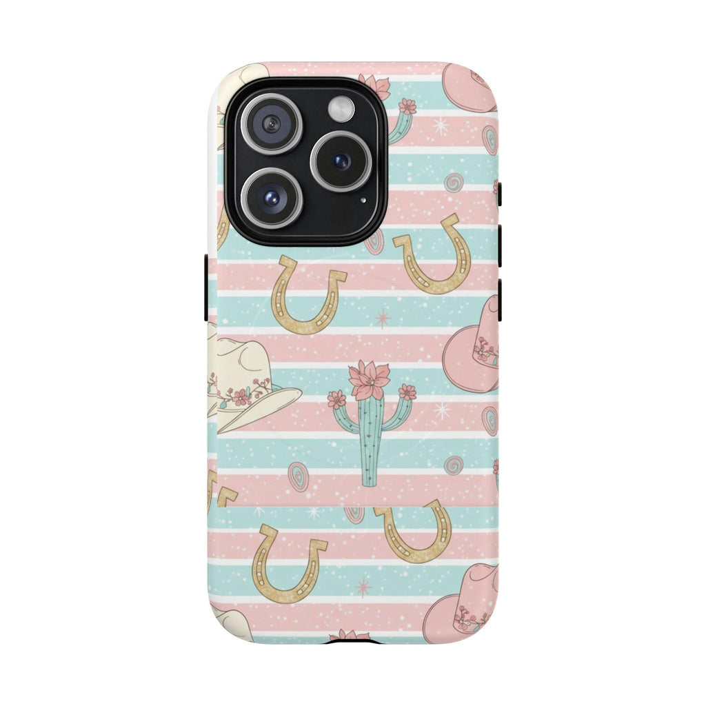 Pastel Print Striped Rodeo Style Western Magnetic Impact-Resistant Phone Case for Apple iPhone Models