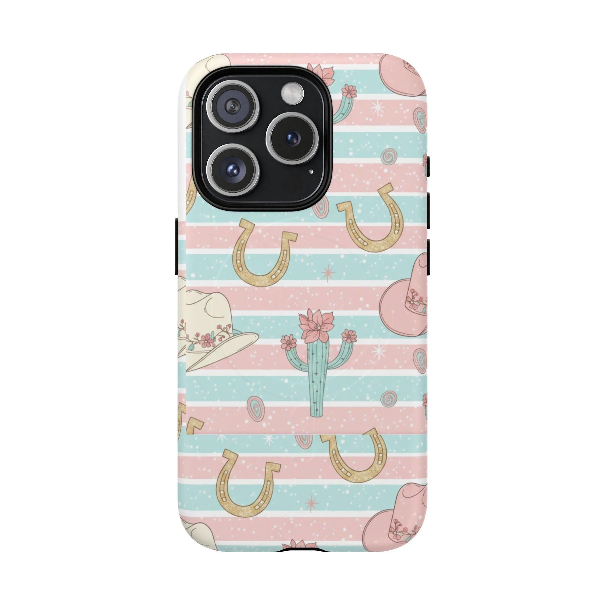 Pastel Print Striped Rodeo Style Western Magnetic Impact-Resistant Phone Case for Apple iPhone Models