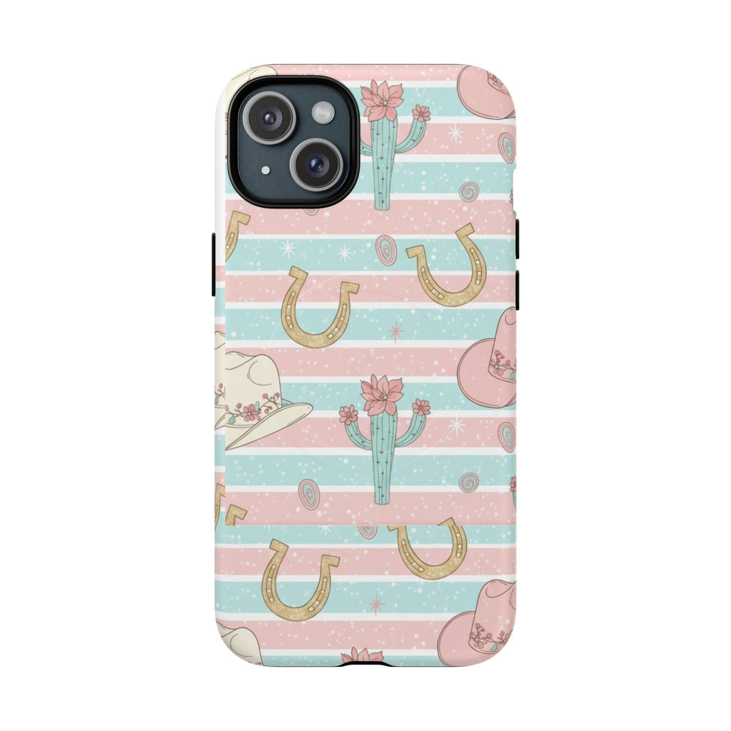 Pastel Print Striped Rodeo Style Western Magnetic Impact-Resistant Phone Case for Apple iPhone Models