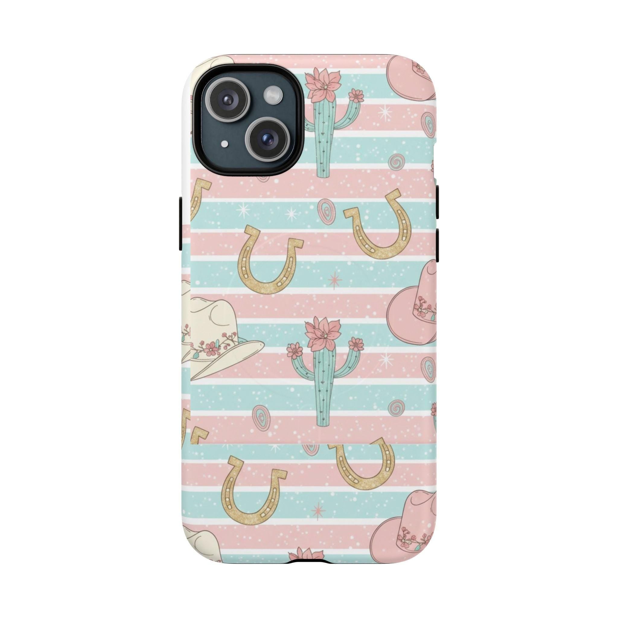 Pastel Print Striped Rodeo Style Western Magnetic Impact-Resistant Phone Case for Apple iPhone Models