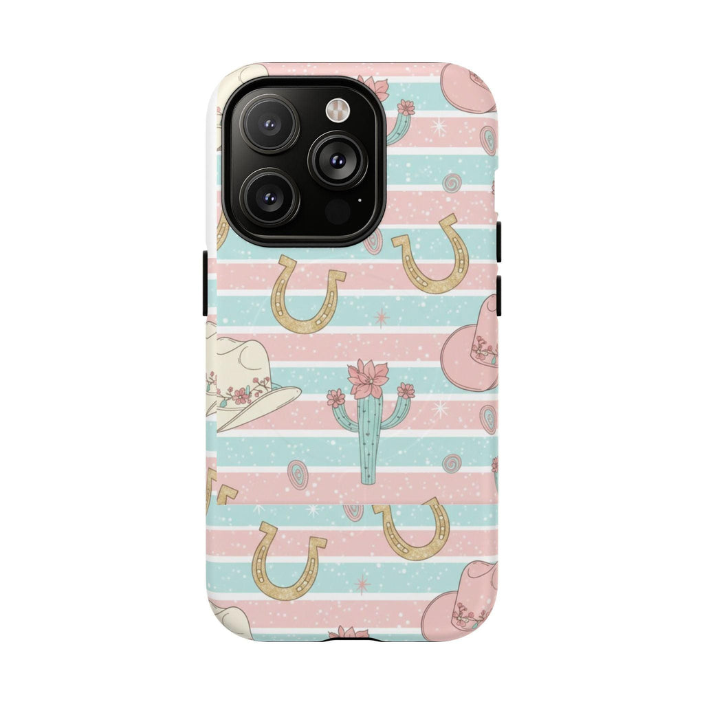 Pastel Print Striped Rodeo Style Western Magnetic Impact-Resistant Phone Case for Apple iPhone Models