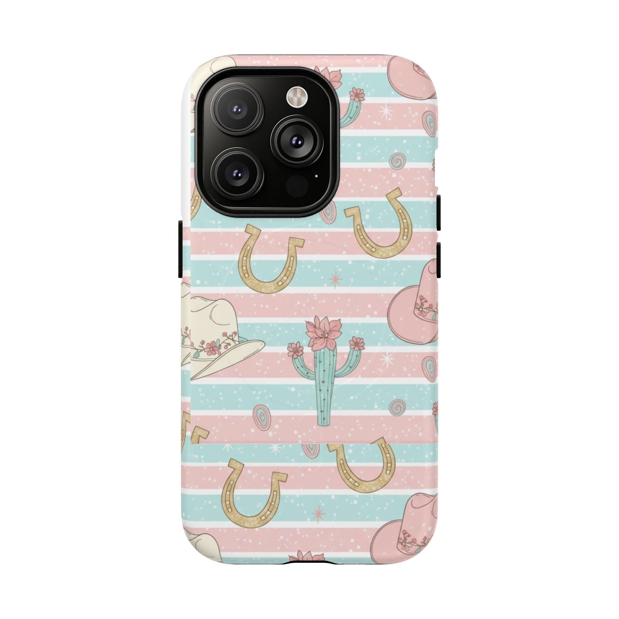 Pastel Print Striped Rodeo Style Western Magnetic Impact-Resistant Phone Case for Apple iPhone Models