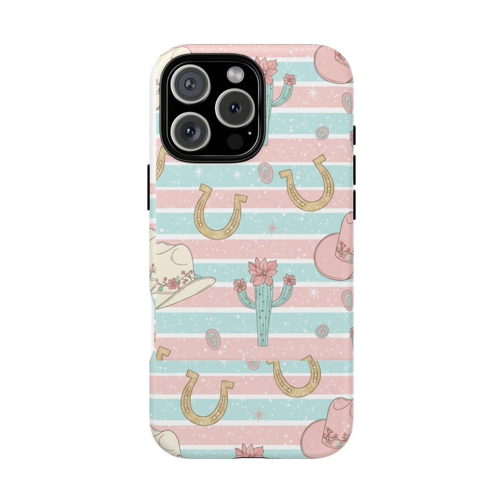 Pastel Print Striped Rodeo Style Western Magnetic Impact-Resistant Phone Case for Apple iPhone Models