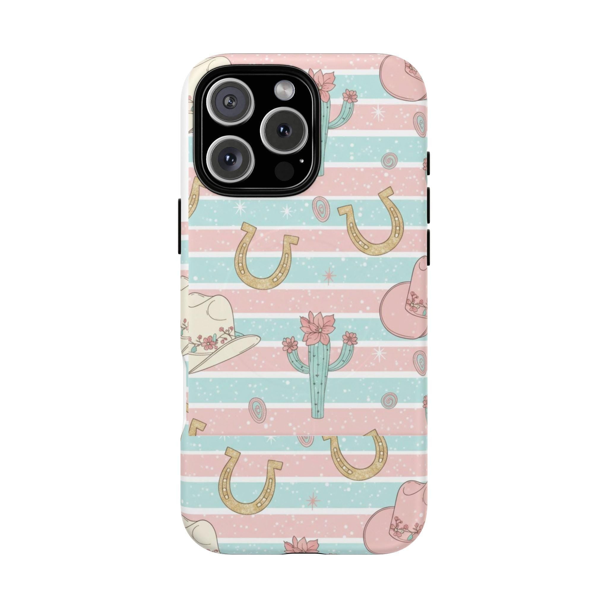 Pastel Print Striped Rodeo Style Western Magnetic Impact-Resistant Phone Case for Apple iPhone Models
