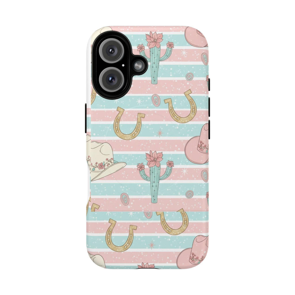 Pastel Print Striped Rodeo Style Western Magnetic Impact-Resistant Phone Case for Apple iPhone Models