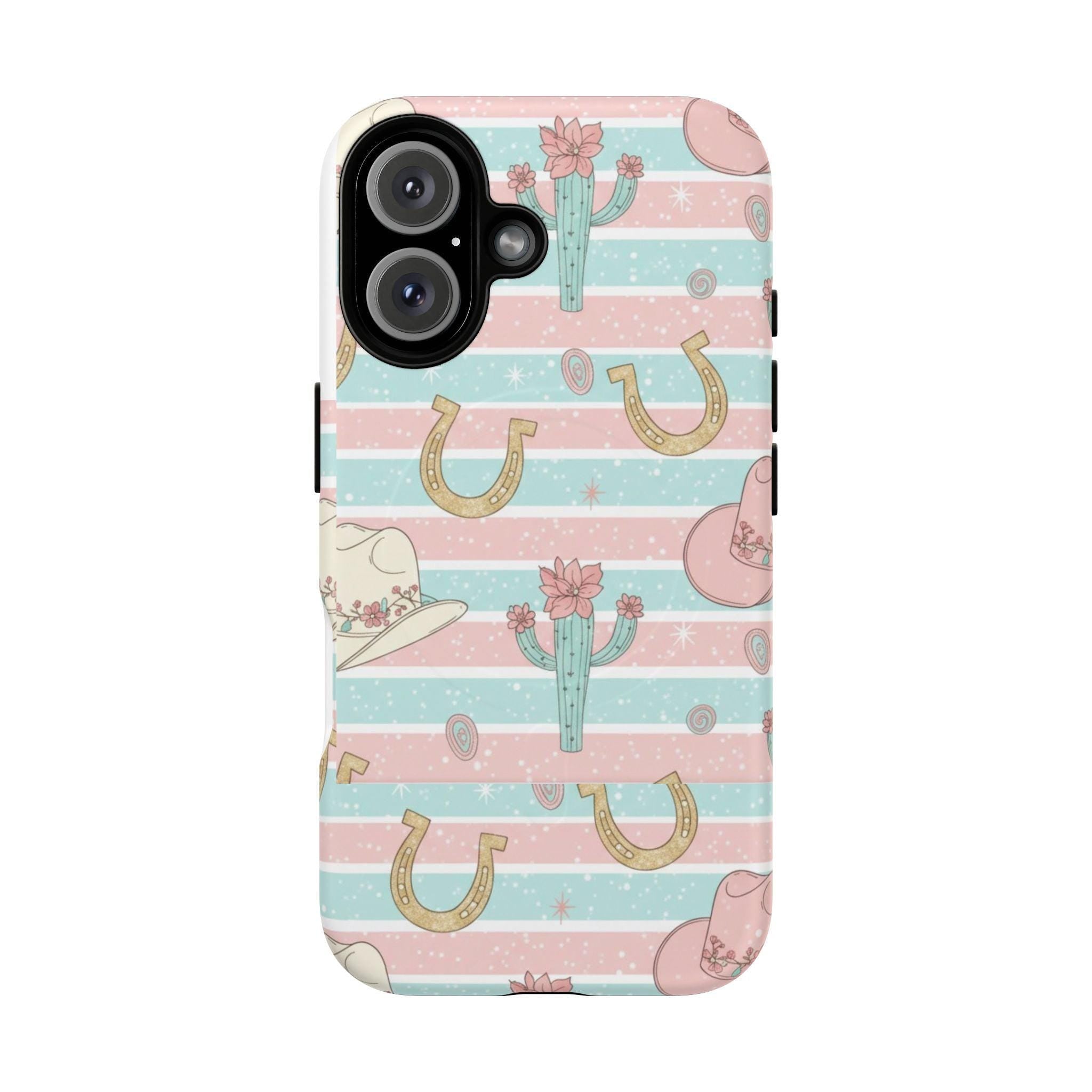 Pastel Print Striped Rodeo Style Western Magnetic Impact-Resistant Phone Case for Apple iPhone Models