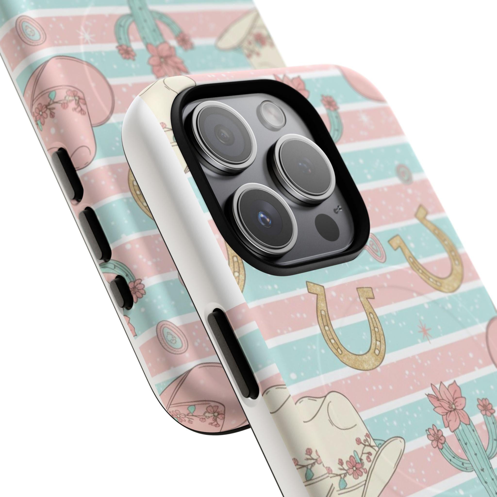 Pastel Print Striped Rodeo Style Western Magnetic Impact-Resistant Phone Case for Apple iPhone Models