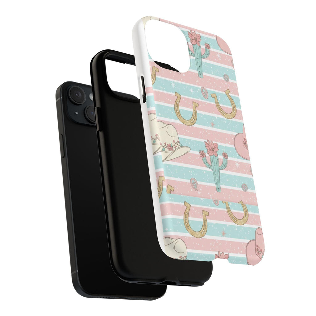 Pastel Print Striped Rodeo Style Western Magnetic Impact-Resistant Phone Case for Apple iPhone Models