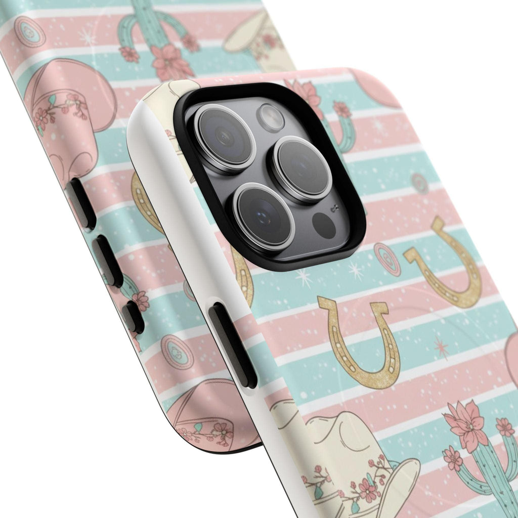 Pastel Print Striped Rodeo Style Western Magnetic Impact-Resistant Phone Case for Apple iPhone Models