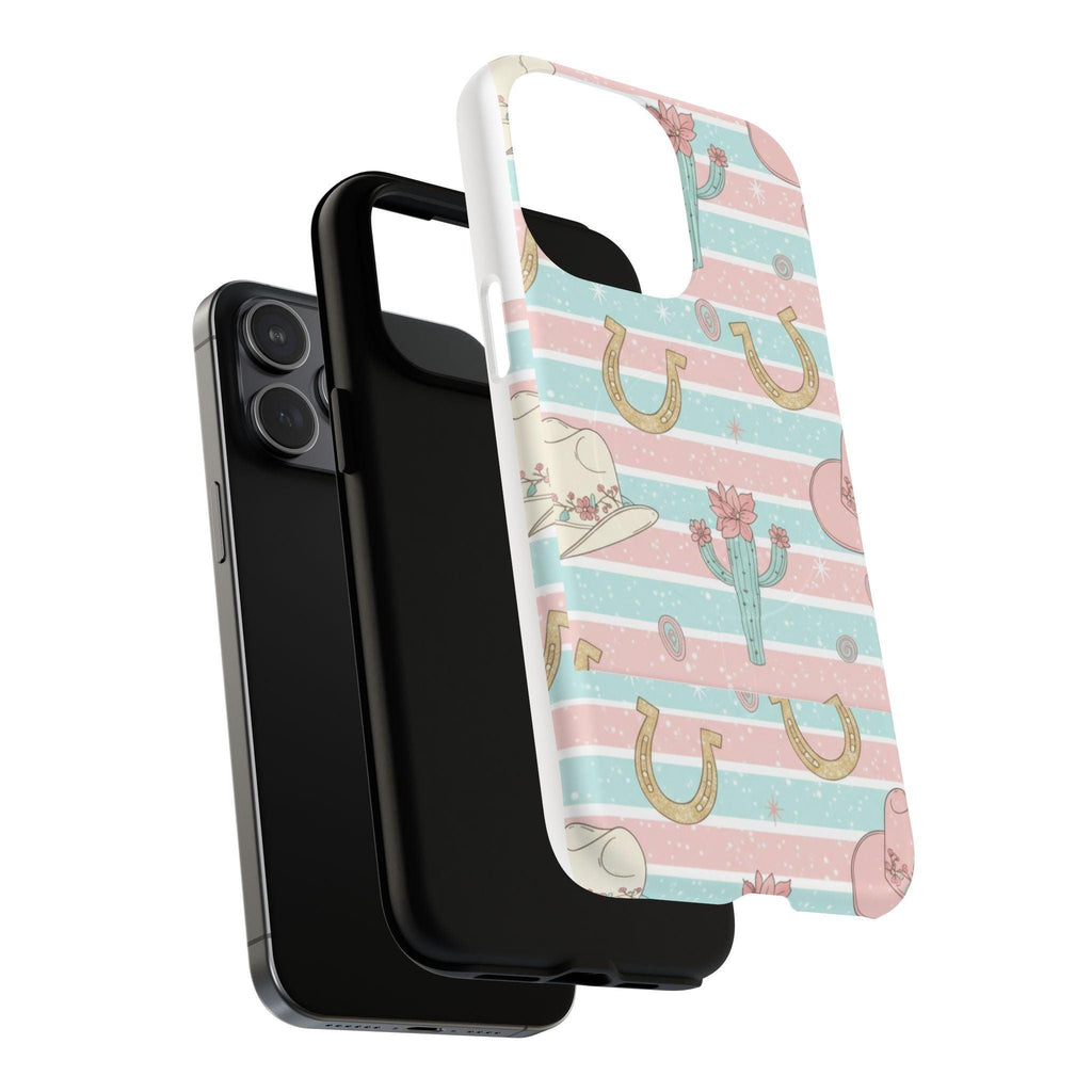 Pastel Print Striped Rodeo Style Western Magnetic Impact-Resistant Phone Case for Apple iPhone Models