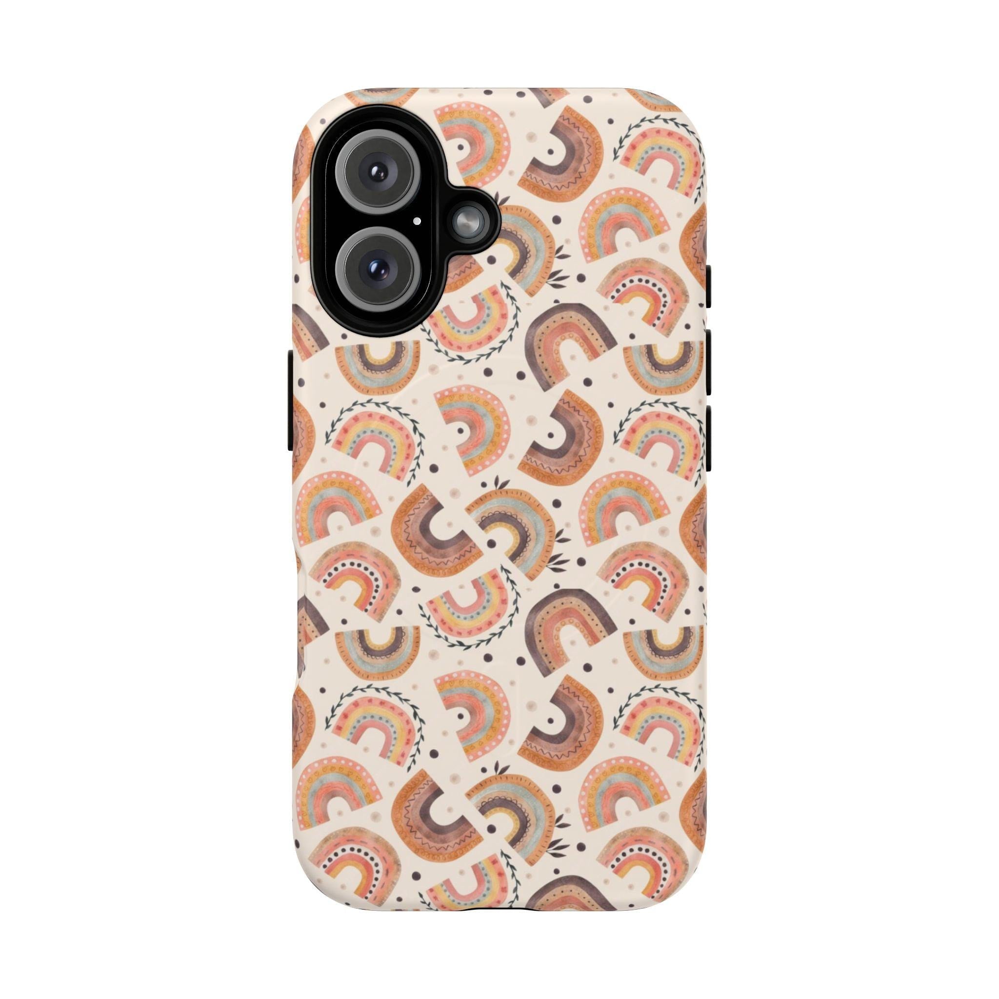 Cozy Boho Aesthetic Terracotta Rainbow Magnetic Impact-Resistant Phone Case for Apple iPhone Models
