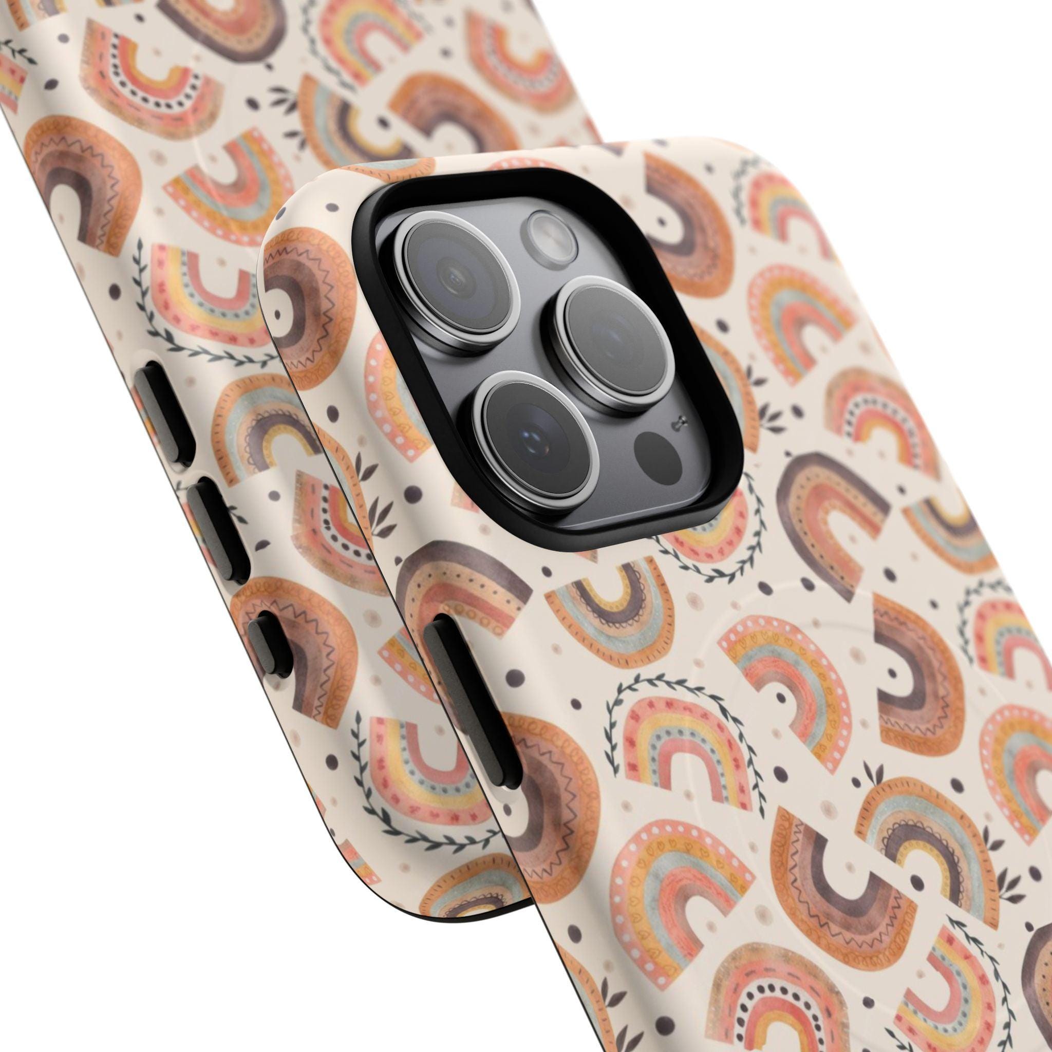 Cozy Boho Aesthetic Terracotta Rainbow Magnetic Impact-Resistant Phone Case for Apple iPhone Models