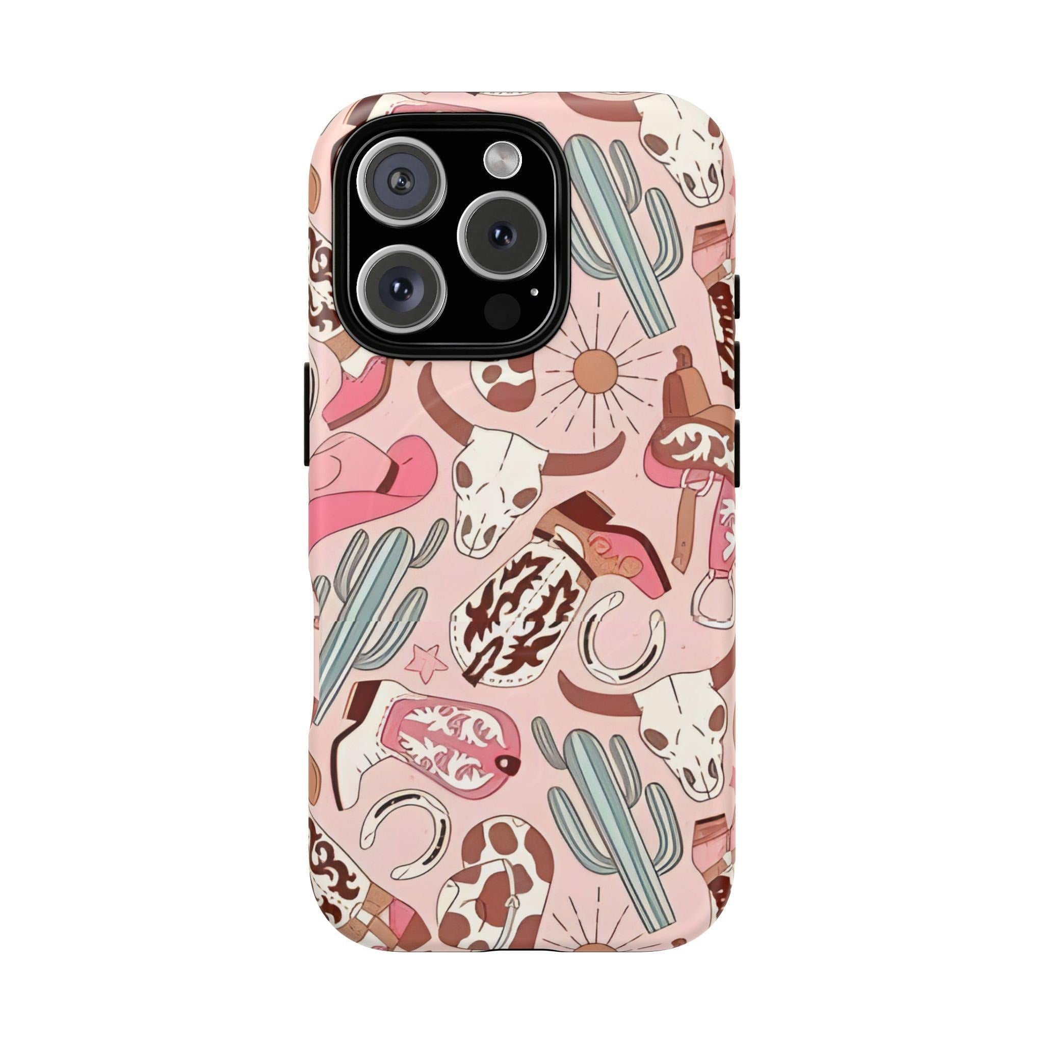 Pink Boots & Desert Sun Cowgirl Magnetic Impact-Resistant Phone Case for Apple iPhone Models
