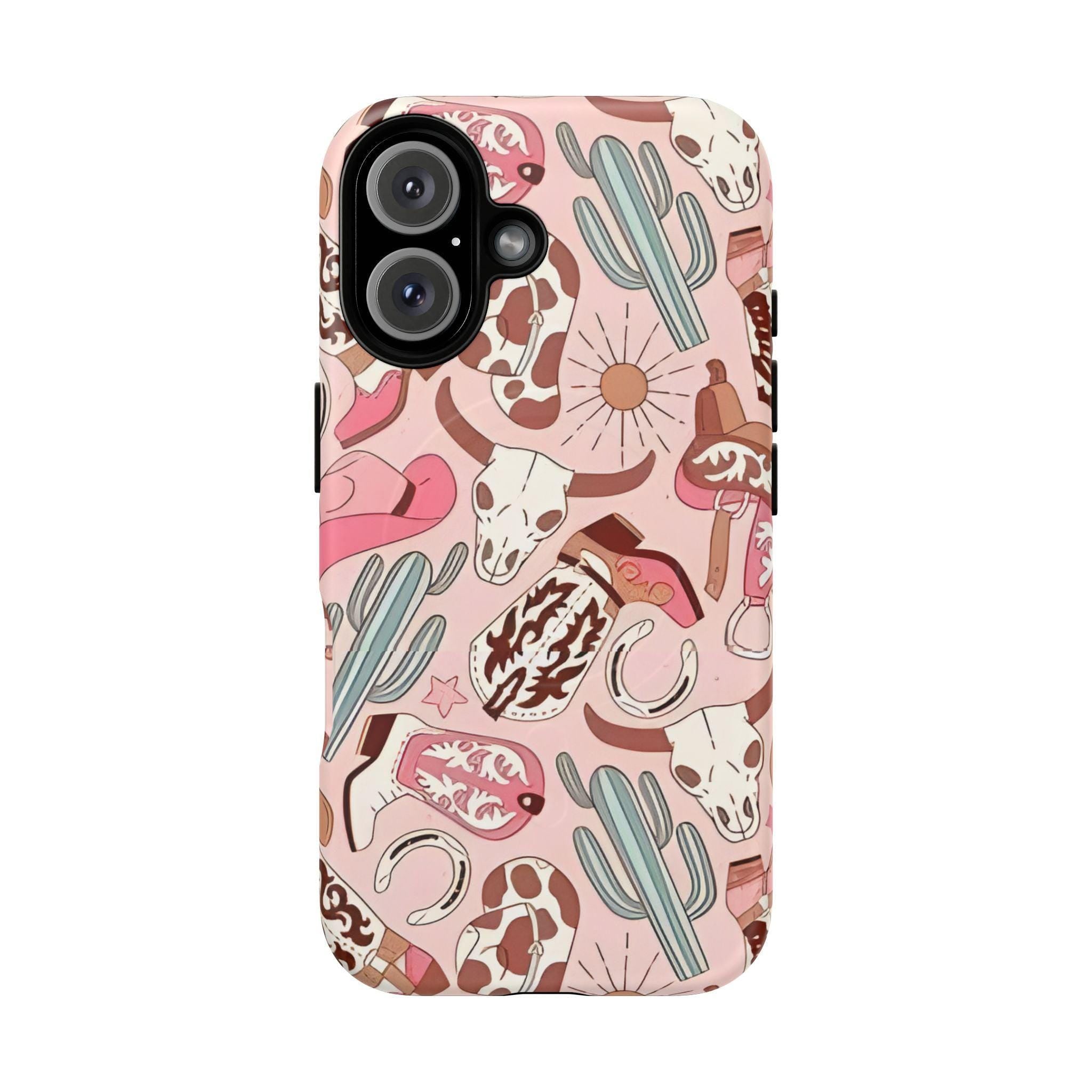 Pink Boots & Desert Sun Cowgirl Magnetic Impact-Resistant Phone Case for Apple iPhone Models