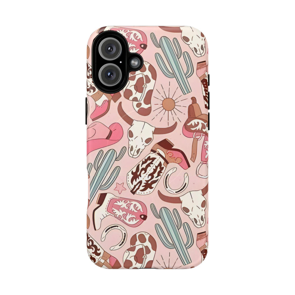 Pink Boots & Desert Sun Cowgirl Magnetic Impact-Resistant Phone Case for Apple iPhone Models