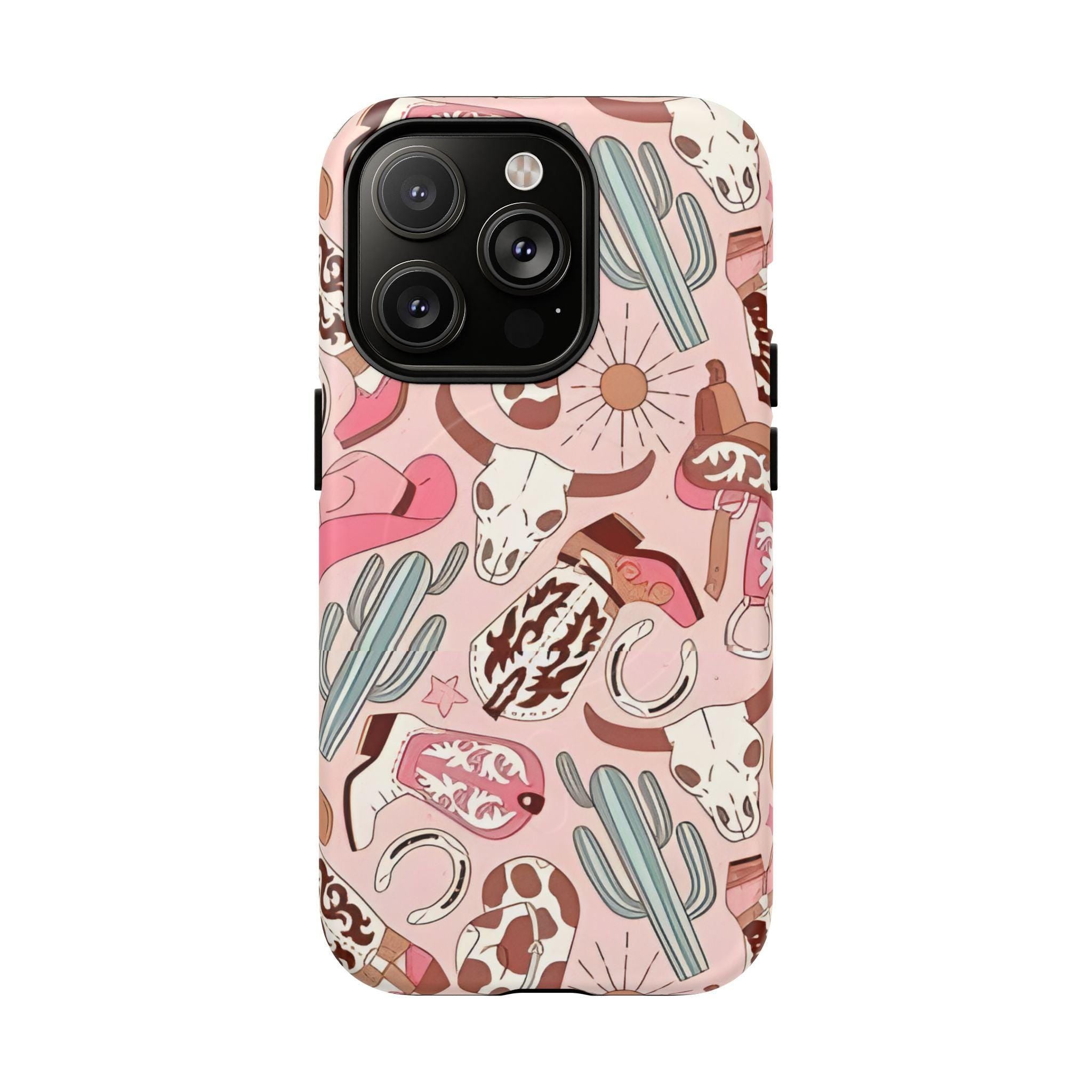 Pink Boots & Desert Sun Cowgirl Magnetic Impact-Resistant Phone Case for Apple iPhone Models