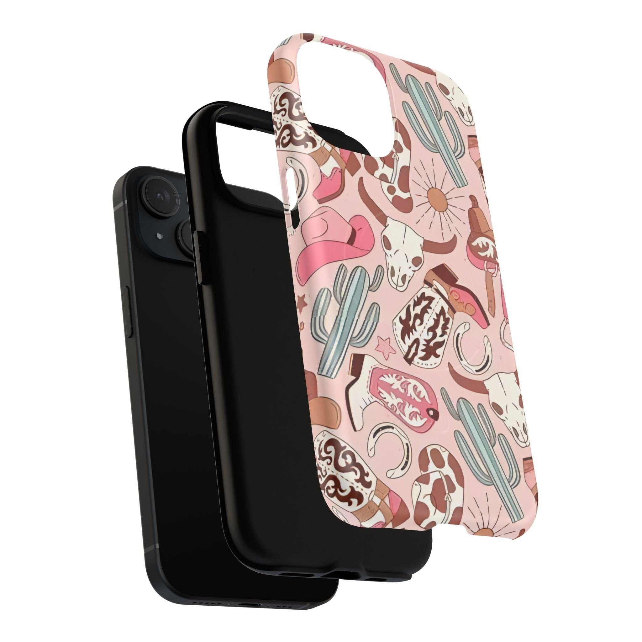 Pink Boots & Desert Sun Cowgirl Magnetic Impact-Resistant Phone Case for Apple iPhone Models