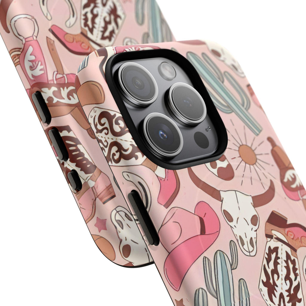 Pink Boots & Desert Sun Cowgirl Magnetic Impact-Resistant Phone Case for Apple iPhone Models