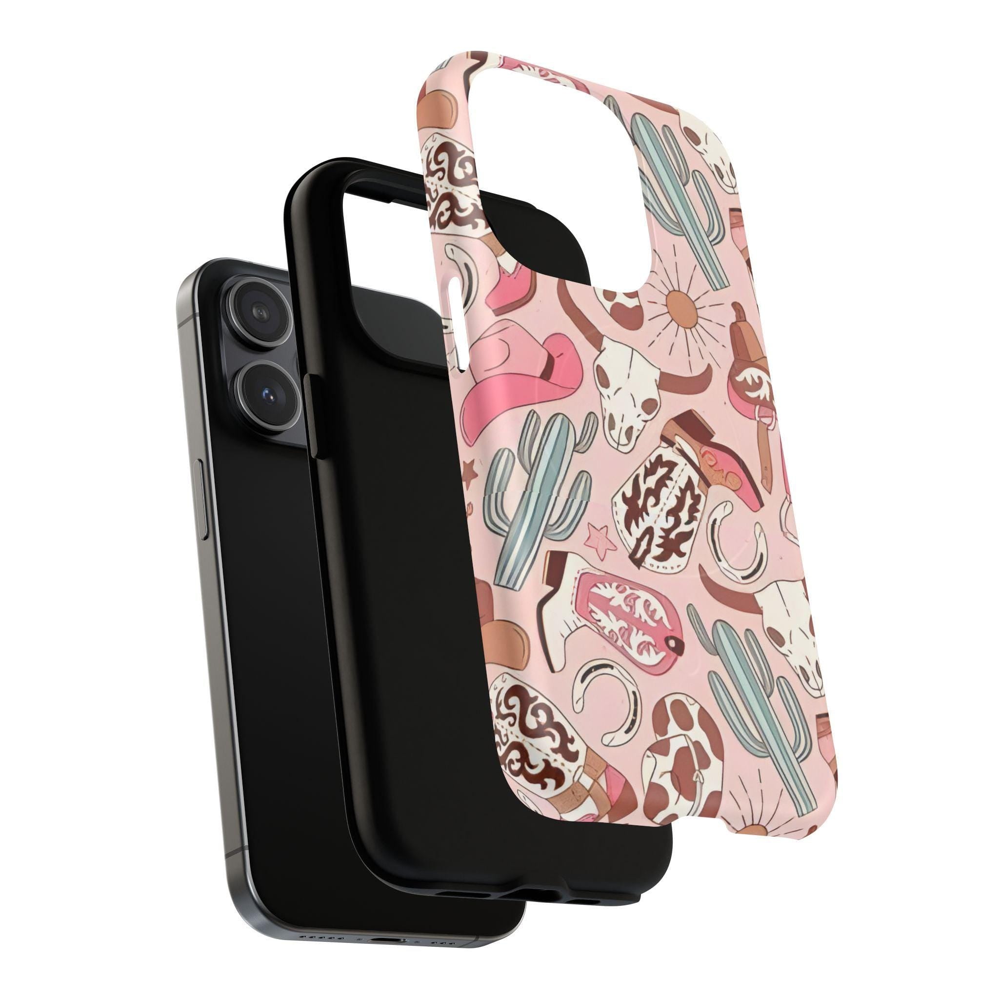 Pink Boots & Desert Sun Cowgirl Magnetic Impact-Resistant Phone Case for Apple iPhone Models