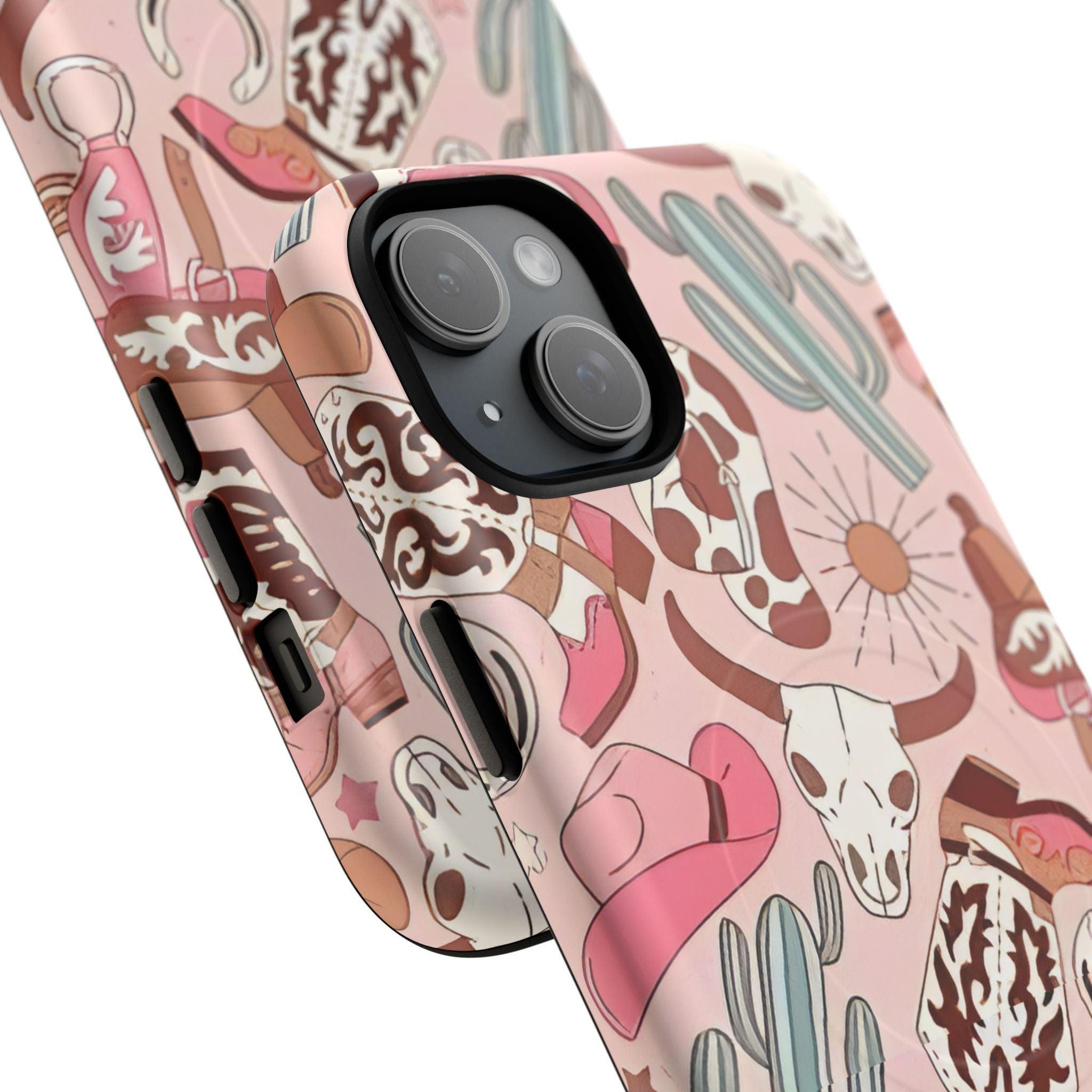 Pink Boots & Desert Sun Cowgirl Magnetic Impact-Resistant Phone Case for Apple iPhone Models