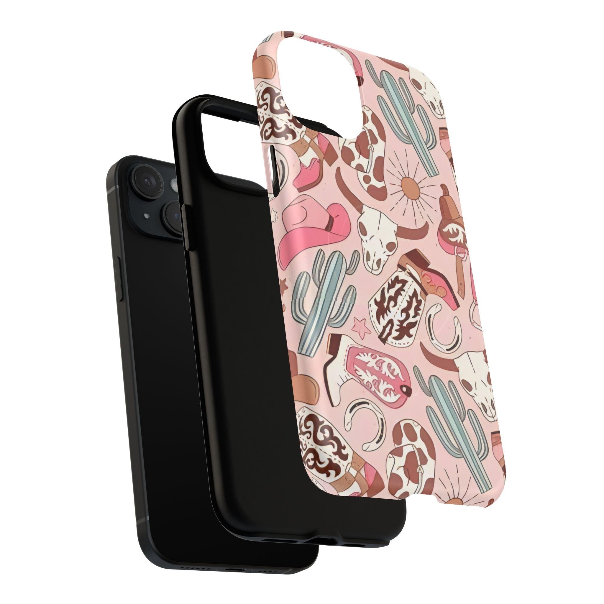 Pink Boots & Desert Sun Cowgirl Magnetic Impact-Resistant Phone Case for Apple iPhone Models