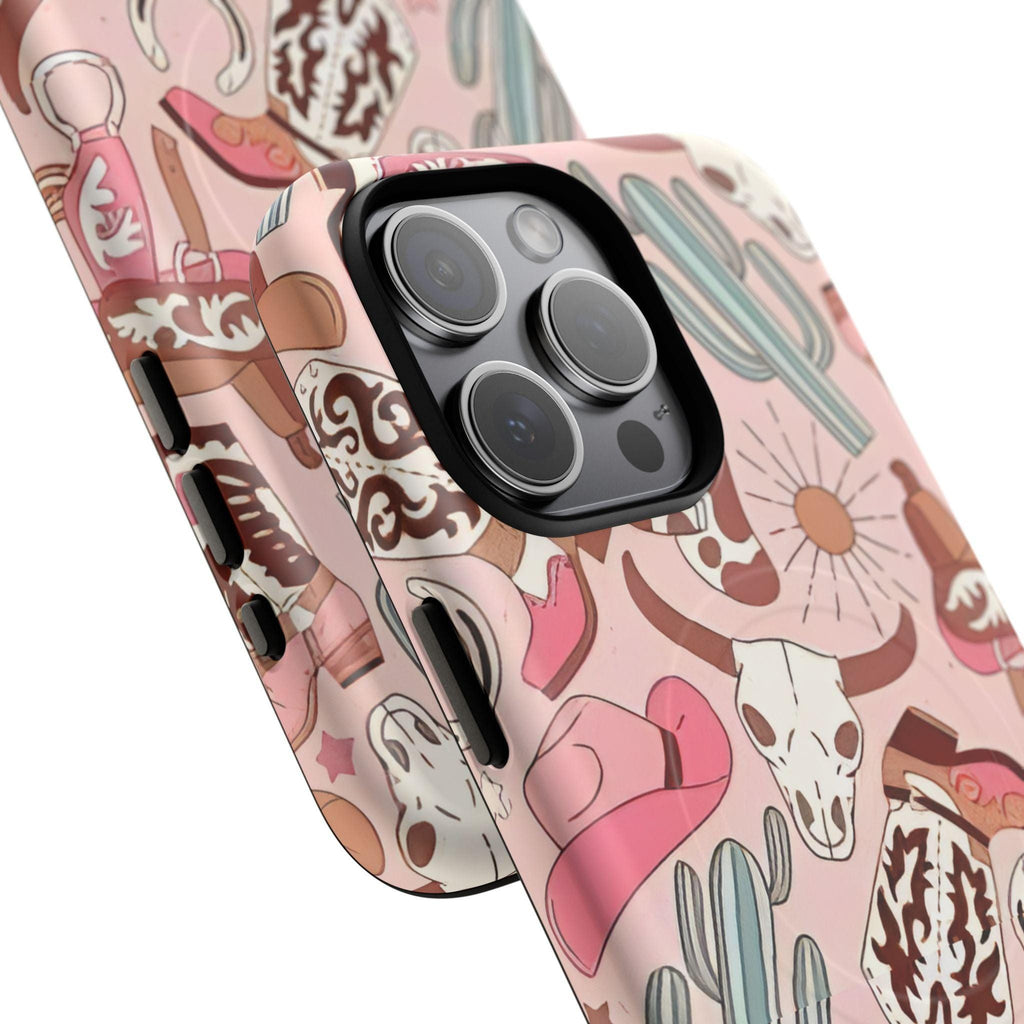 Pink Boots & Desert Sun Cowgirl Magnetic Impact-Resistant Phone Case for Apple iPhone Models