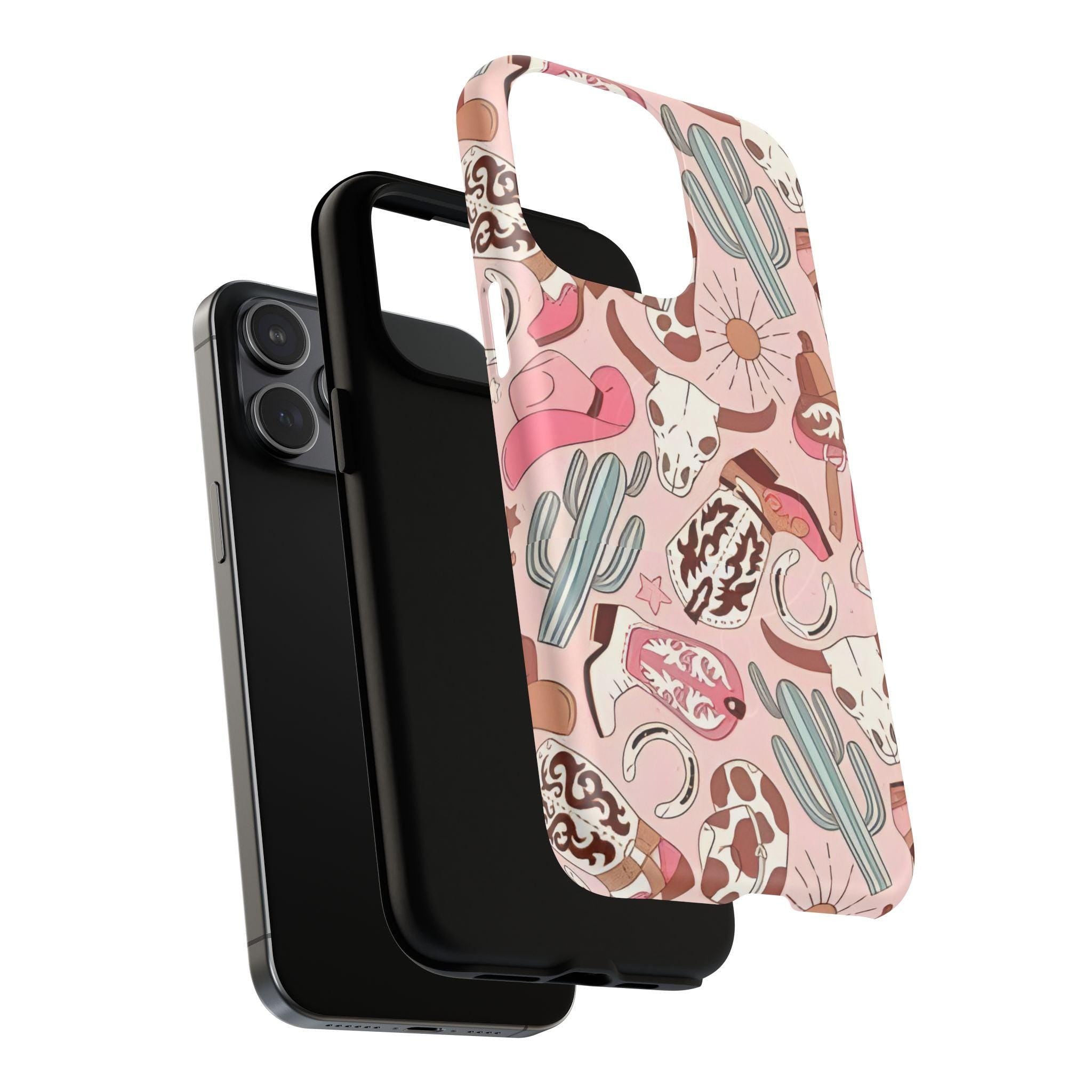 Pink Boots & Desert Sun Cowgirl Magnetic Impact-Resistant Phone Case for Apple iPhone Models