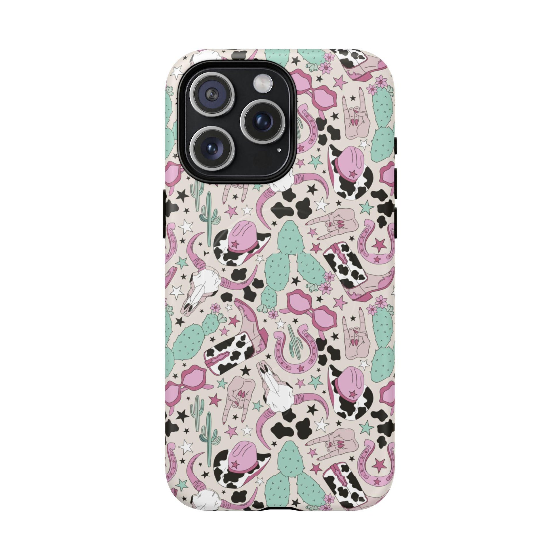 Boots, Skulls & Cactus Pastel Western Print Magnetic Impact-Resistant Phone Case for Apple iPhone Models