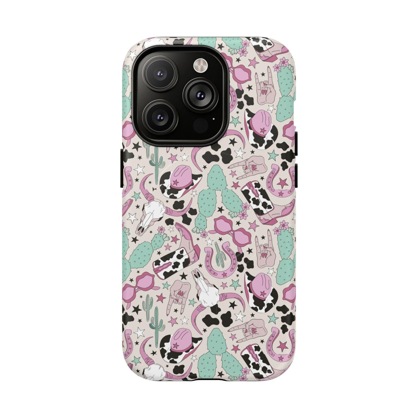 Boots, Skulls & Cactus Pastel Western Print Magnetic Impact-Resistant Phone Case for Apple iPhone Models