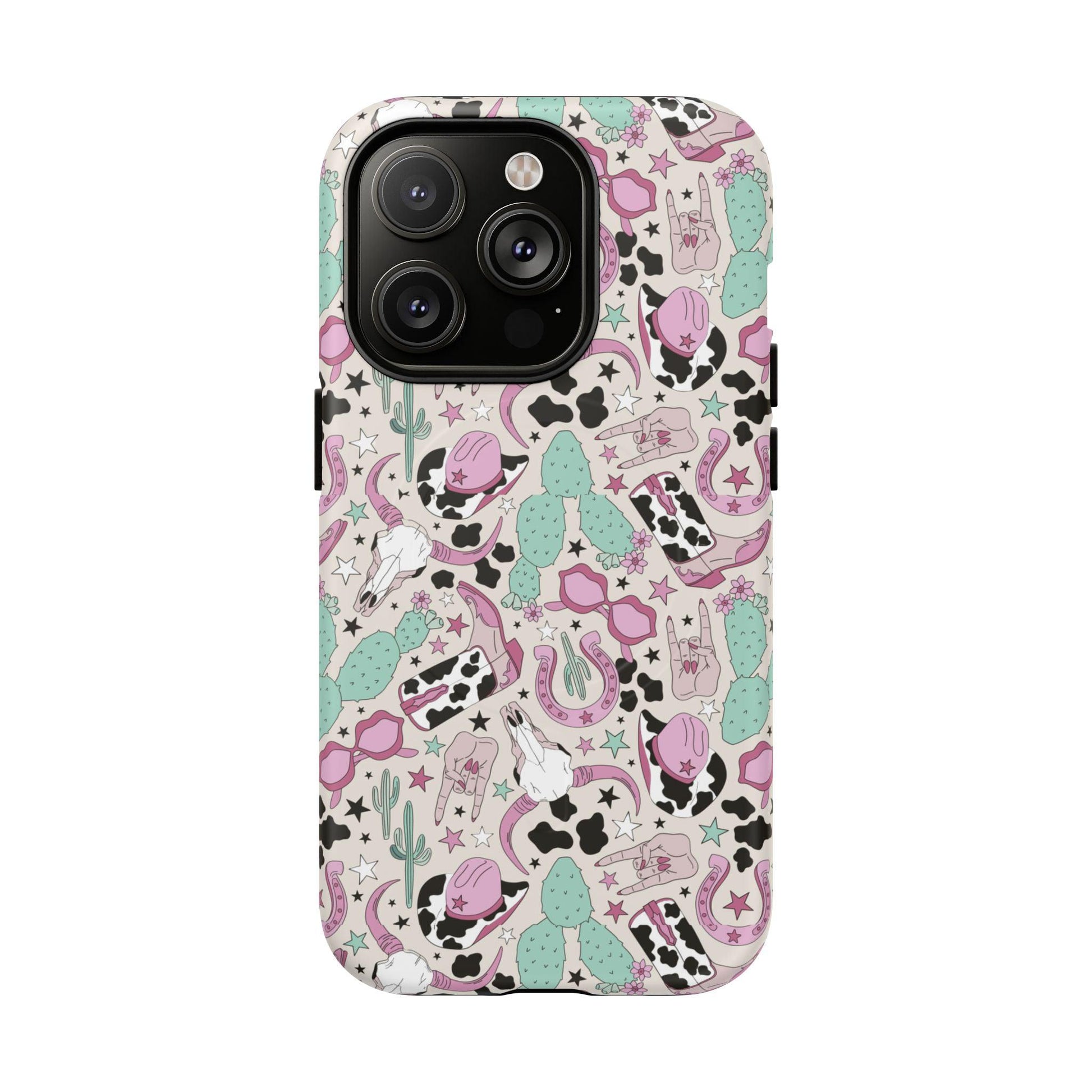 Boots, Skulls & Cactus Pastel Western Print Magnetic Impact-Resistant Phone Case for Apple iPhone Models