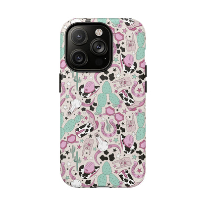 Boots, Skulls & Cactus Pastel Western Print Magnetic Impact-Resistant Phone Case for Apple iPhone Models