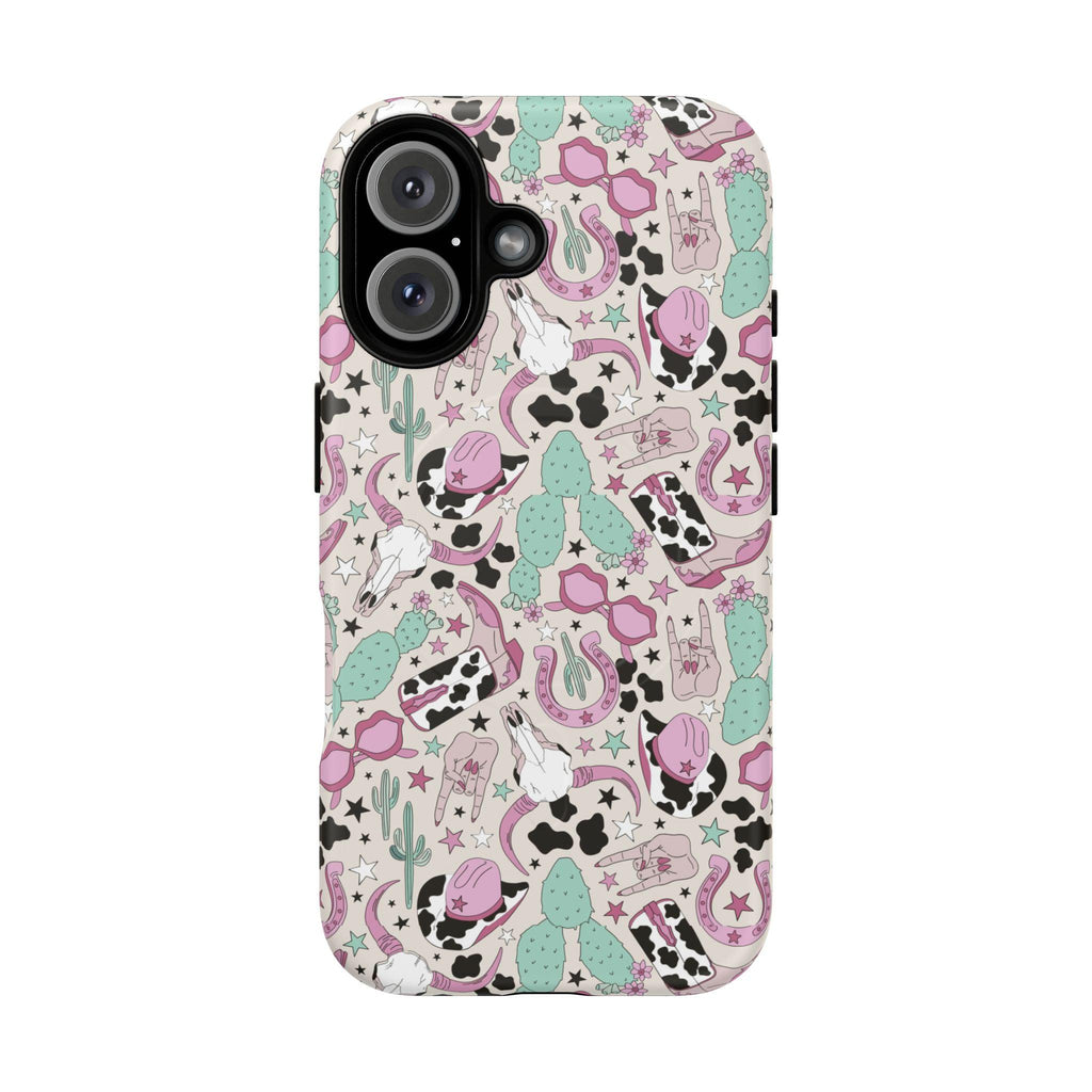 Boots, Skulls & Cactus Pastel Western Print Magnetic Impact-Resistant Phone Case for Apple iPhone Models