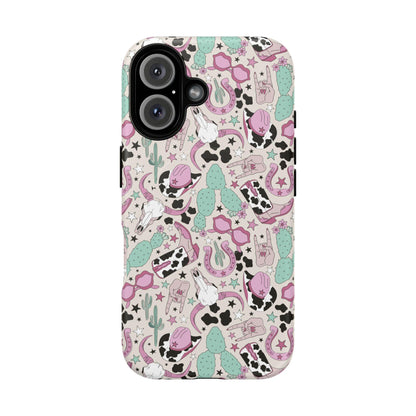 Boots, Skulls & Cactus Pastel Western Print Magnetic Impact-Resistant Phone Case for Apple iPhone Models
