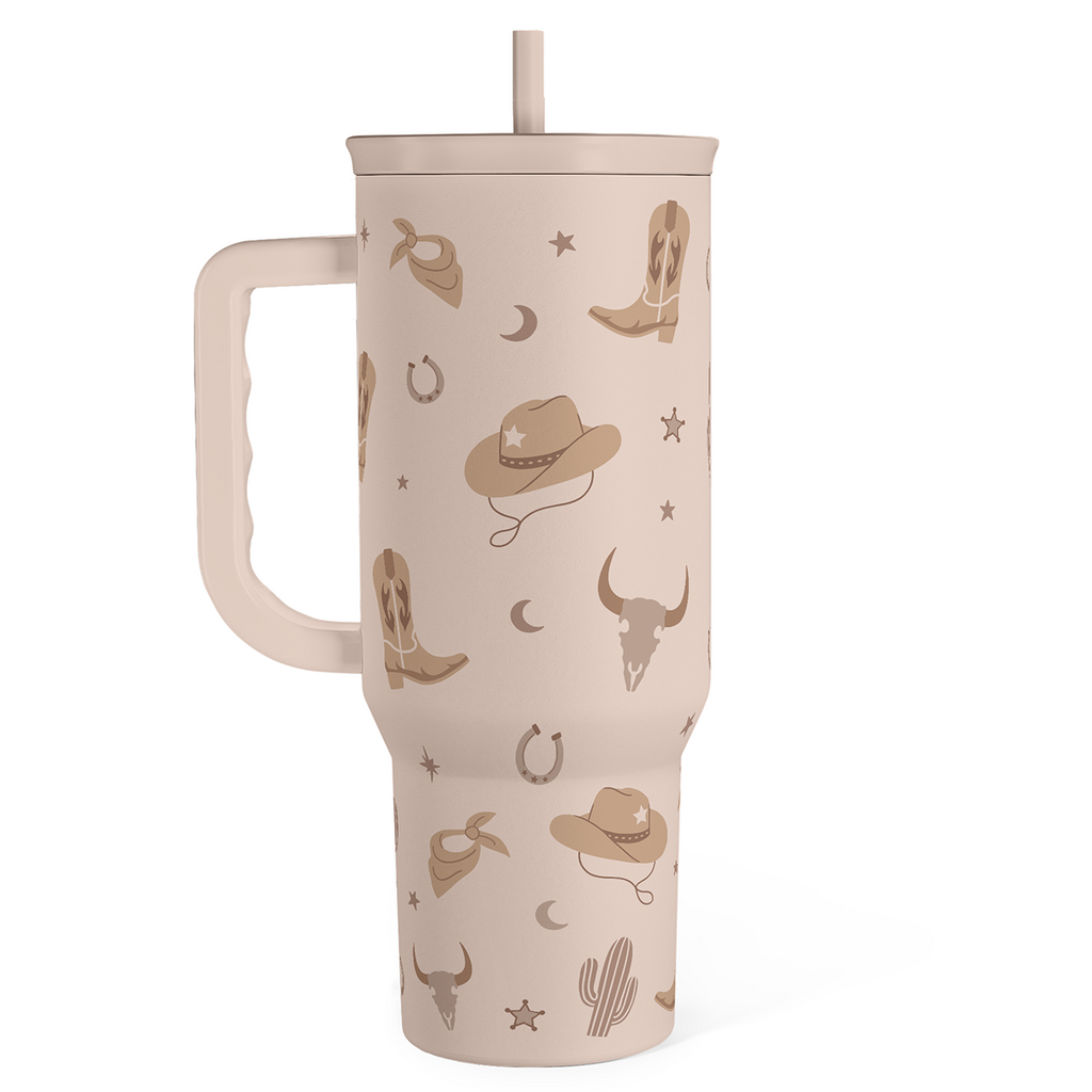 Tan Cowgirl Tumbler 40oz Stainless Steel Cup with Handle and Straw