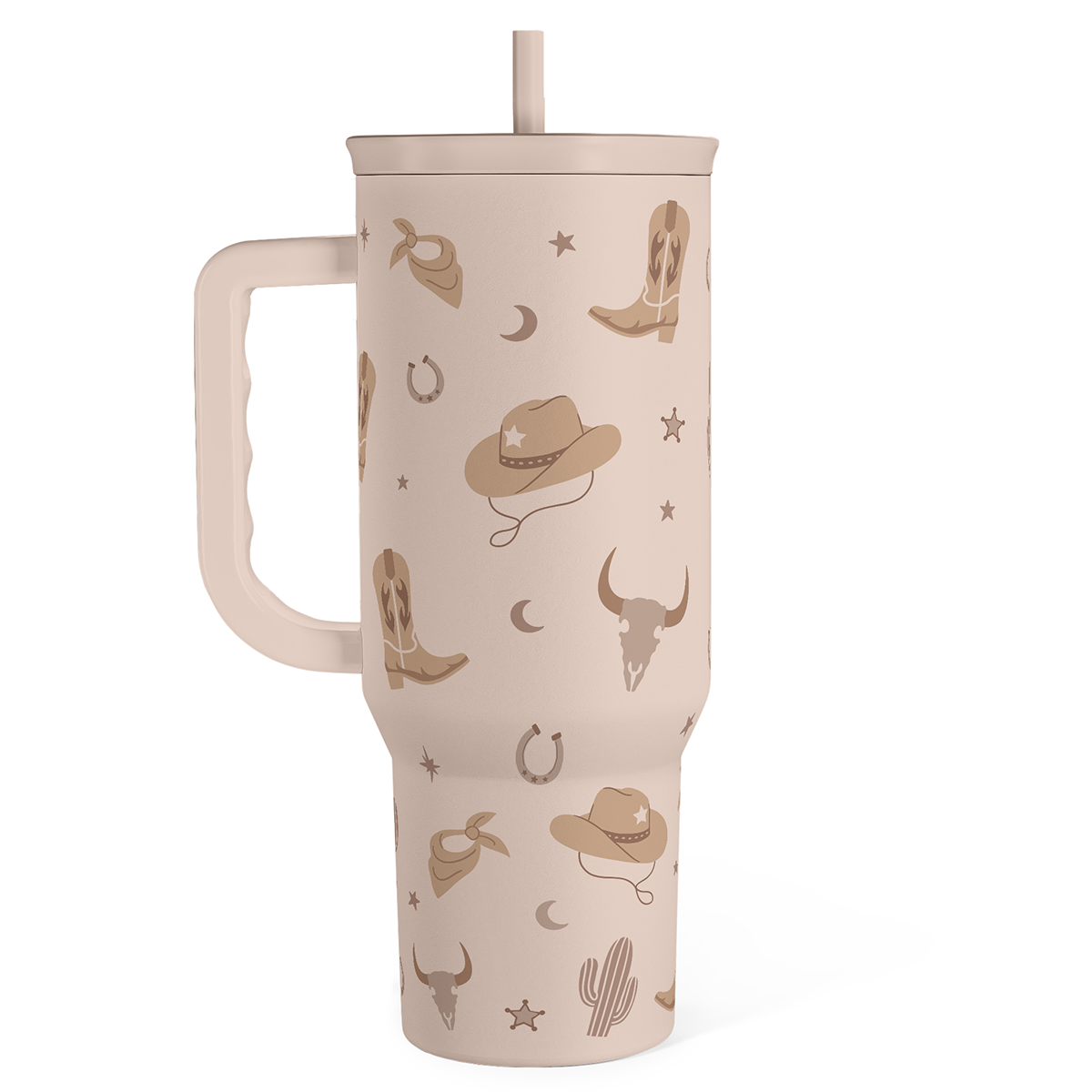 Tan Cowgirl Tumbler 40oz Stainless Steel Cup with Handle and Straw