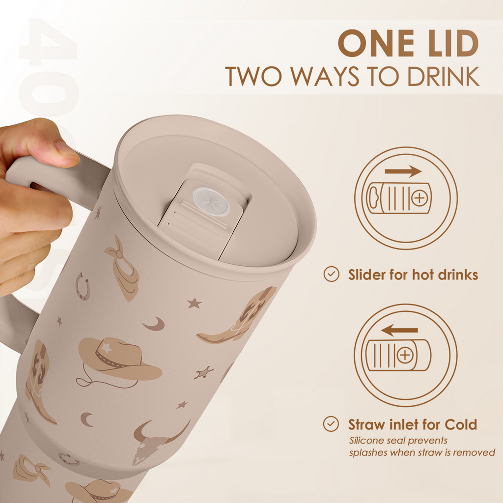 Tan Cowgirl Tumbler 40oz Stainless Steel Cup with Handle and Straw