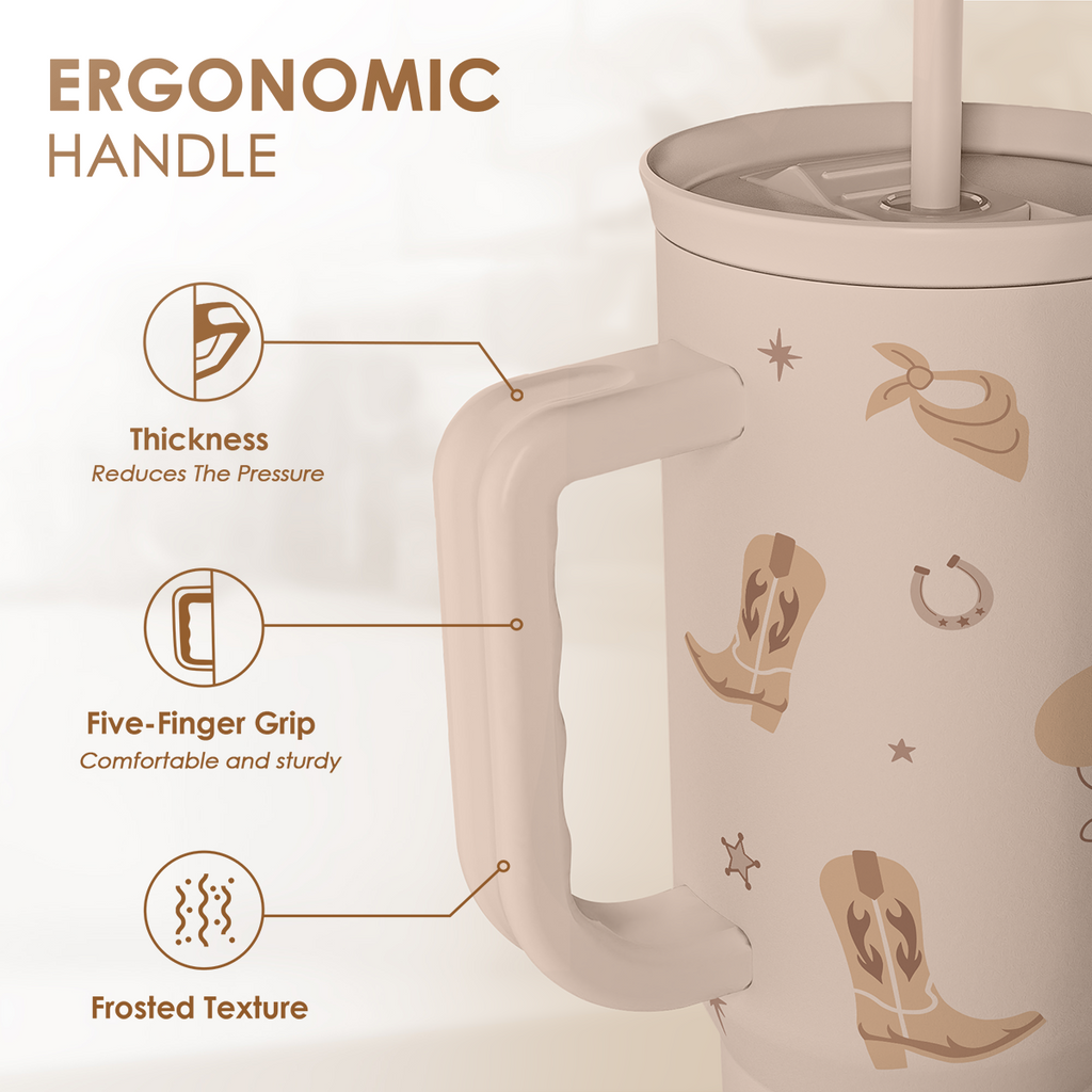Tan Cowgirl Tumbler 40oz Stainless Steel Cup with Handle and Straw
