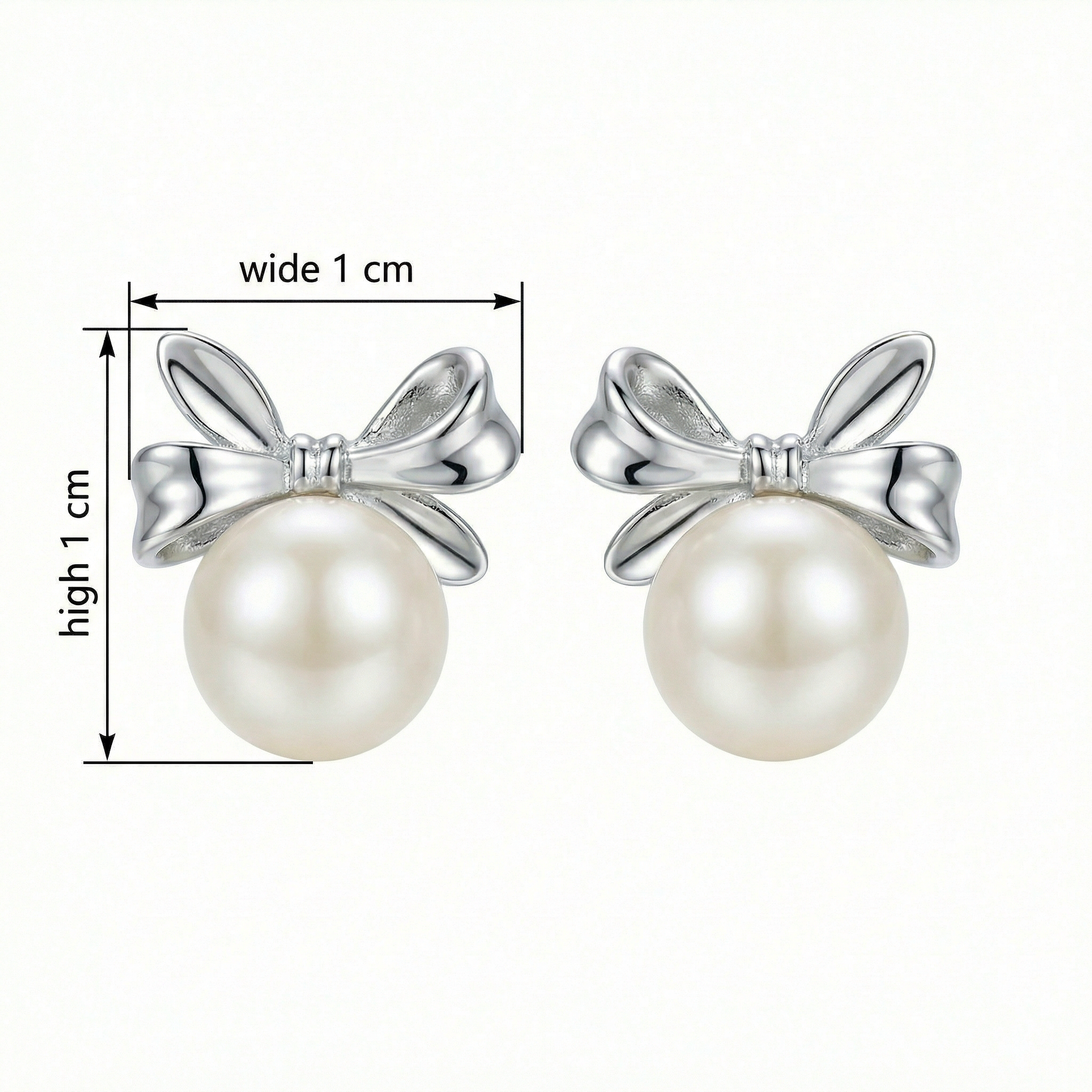 Sterling Silver Bow Knot Pearl Stud Earrings Size Dimension Markers