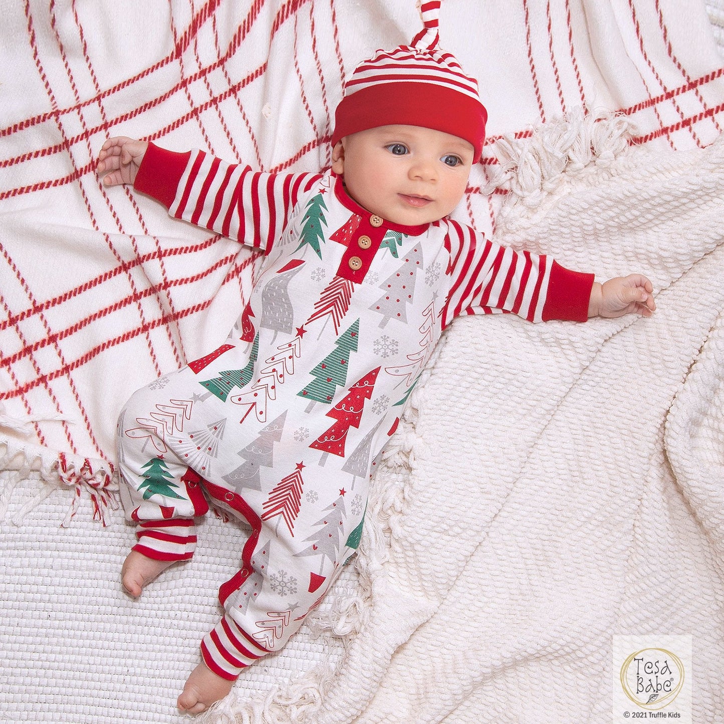 Christmas Trees Henley Cotton Romper