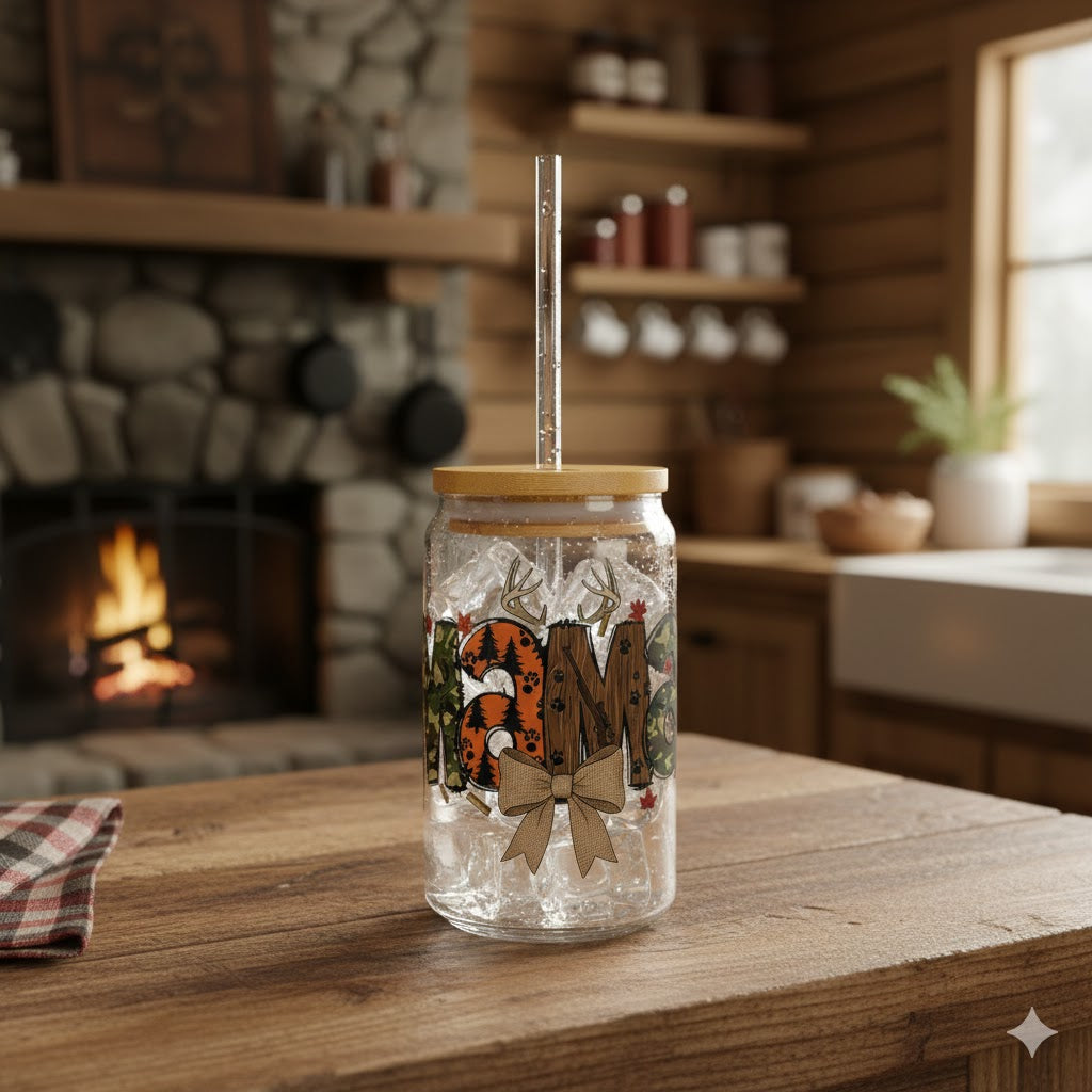 Outdoorsy Mama 16oz Glass Can Tumbler with Lid & Reusable Straw