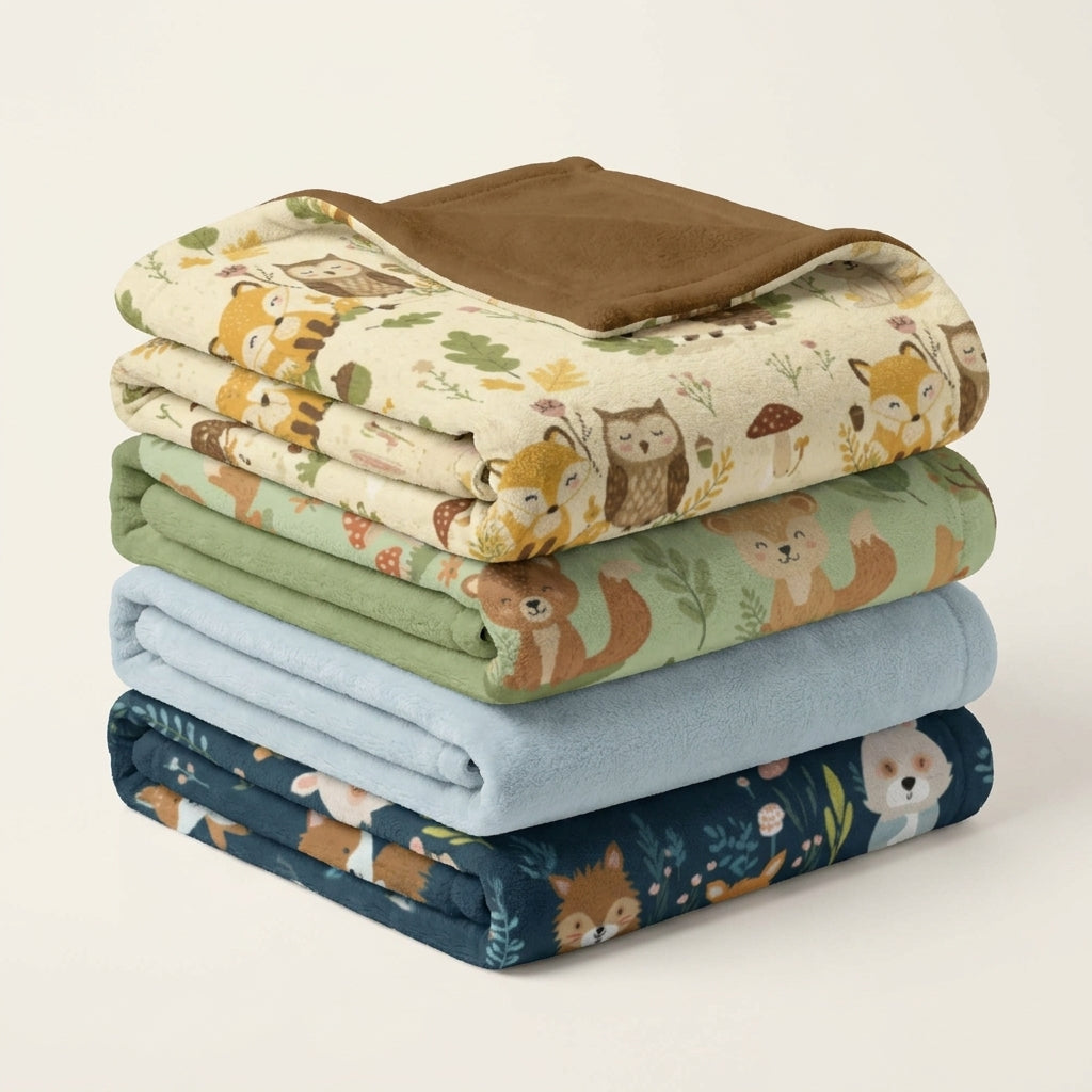 Woodland baby blankets collection stacked elegantly