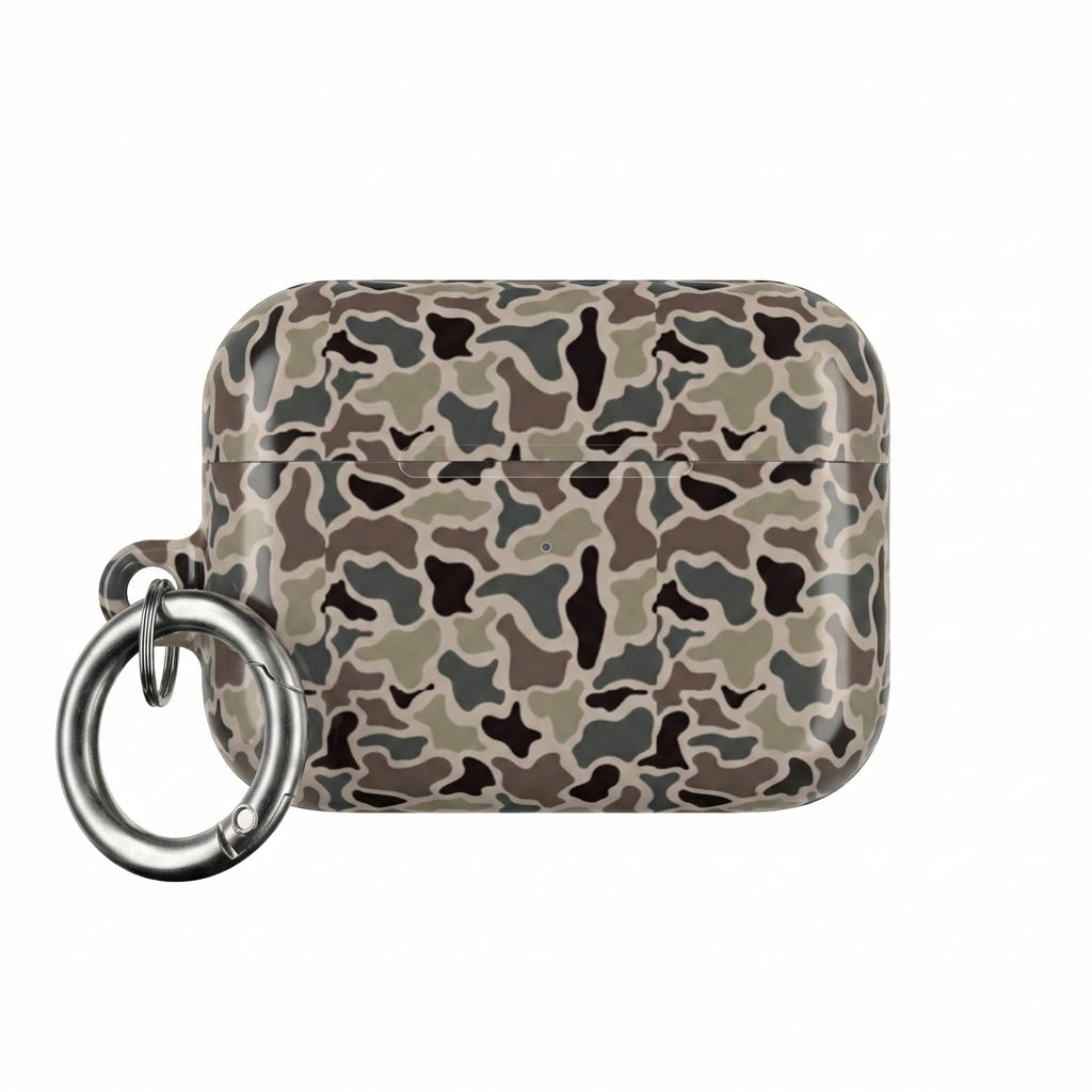 Vintage duck camo AirPods Pro case cover on a clean white studio background